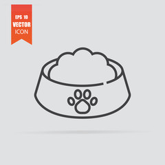 Pet food bowl icon in flat style isolated on grey background.