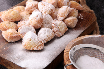 German donuts.  berliner with jam and icing sugar.