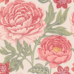 Seamless pattern with flowers peonies.