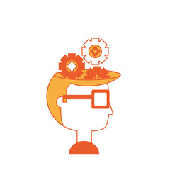 cartoon man with gears wheels 
