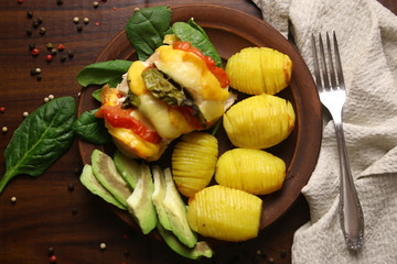 Baked potato with chicken