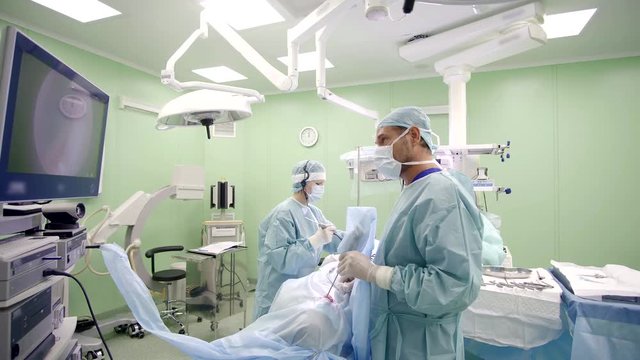 Surgeon is performing endoscopy in operation theater