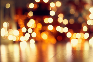 Fototapeta premium Photo of a New Year's garland abstract sparks./Beautiful Rasfokus lights of Christmas garlands.