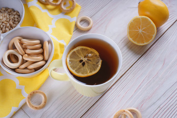 Tea with lemon and driers