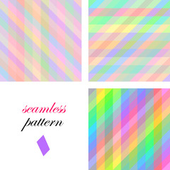 Seamless bright cute pattern of iridescent diagonal and horizontal stripes of equal thickness for girls or children