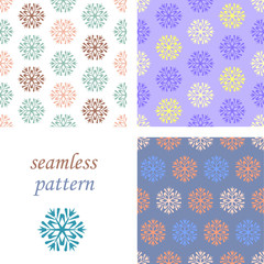 Seamless blue winter pattern with diamond of dots and snowflakes