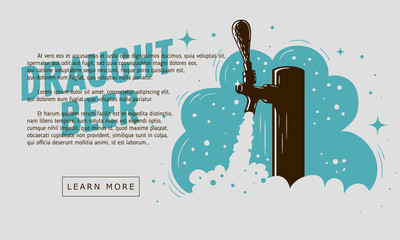 Draught Beer Tap With Foam Web Banner Design For Promotion.