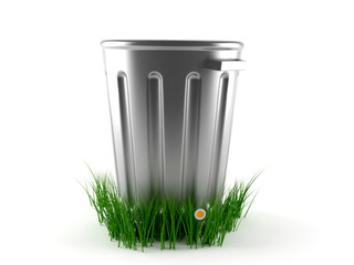 Trash can with grass