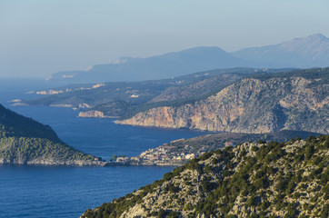 panoramic view of bays mountains and kefalonia coast