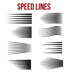 Speed lines black for Manga and Comic   vector elements on white background. Vector Illustration