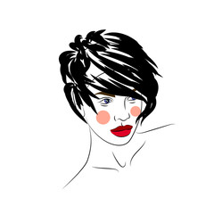 illustration of girl with beautiful hairstyle, logo,portrait