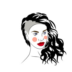 illustration of girl with beautiful hairstyle, logo,portrait