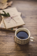 Wrapped gifts on a table and coffee