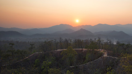 Canyon in Pai, Mae Hong Son, Nothern Thailand/ Beautiful view of Pai Canyon at sunset, mountain on background. A very popular place for tourists in Pai 