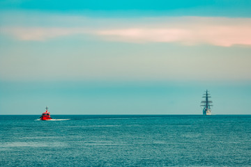 Three mast sailing ship