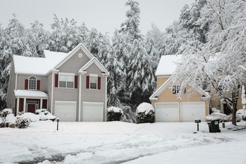 New record heavy snow fall making a winter forest of Roswell, Georgia December 2017