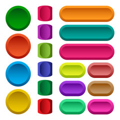 Colorful set of square, round and rectangular rounded button. Vector illustration