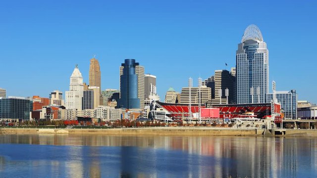 Timelapse of the Cincinnati city center with Ohio River in front 4K
