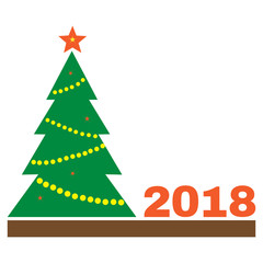 Colored New Year card with christmas tree and inscription 2018. Vector illustration