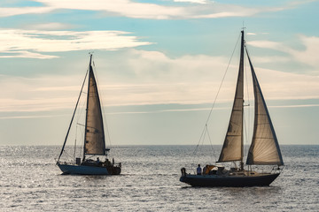 Fototapeta premium Sailboats traveling by Baltic sea