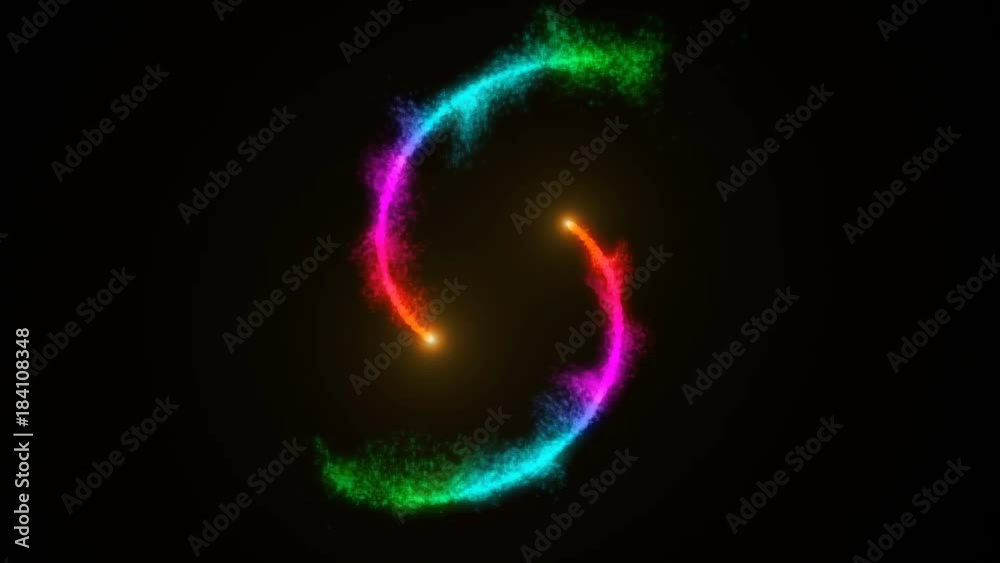 Wall mural opening intro flash light, lens flare, rotation particles. 3d rendering