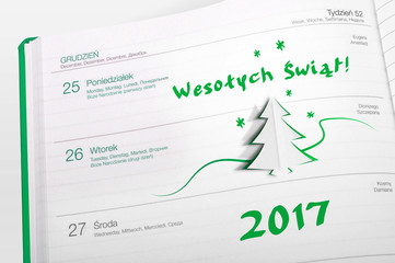 Boże Narodzenie 2017 - zielona kartka świąteczna