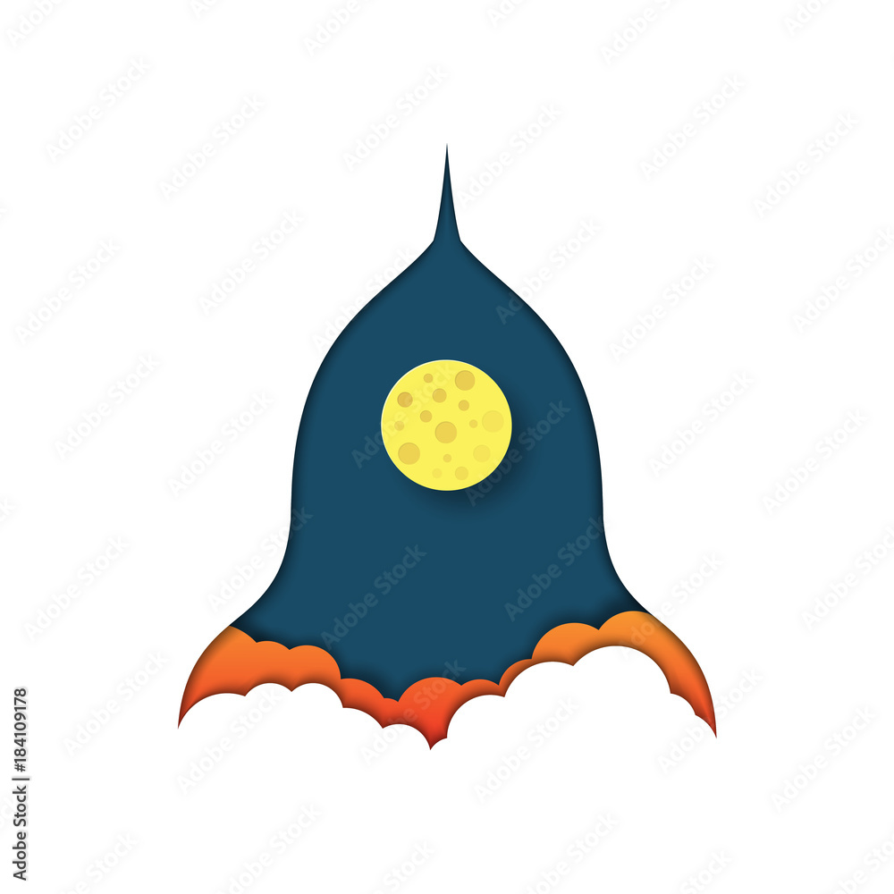 Aufkleber business start up concept.rocket concept icon with paper art style design.vector illustration.