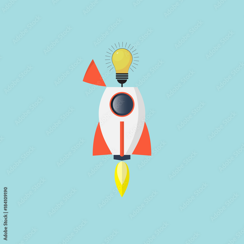 Poster rocket ship launch icon flat design.start up business concept creative idea thinking conceptual symb