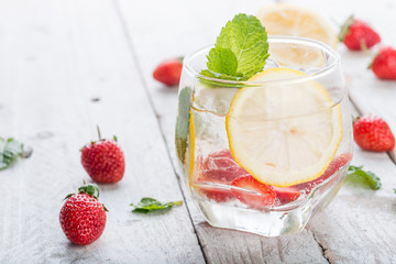 Strawberry juice and lemon soda juice mixed with soda