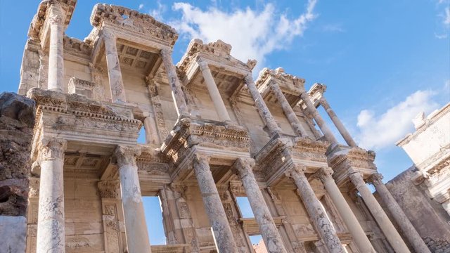 Facade of ancient Celsius Library in Ephesus Timelapse, Turkey