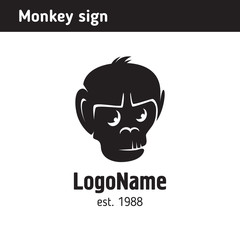 Logo in the head of a monkey, monochrome, silhouette