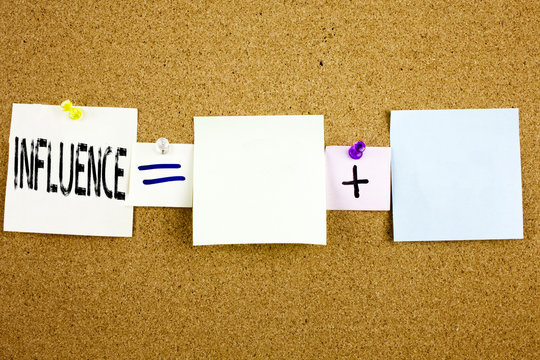 Conceptual announcement text caption inspiration showing Influence Business concept for Business Analysis and Strategy written on Sticky Note on cork background with copy space - Powered by Adobe