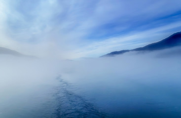 Ships Wake Carves a Path Through Fog