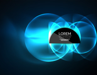 Neon glowing glass transparent circles, background