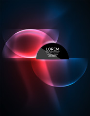 Neon glowing glass transparent circles, background