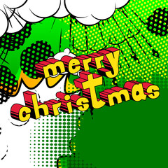 Merry Christmas - Comic book style word on abstract background.