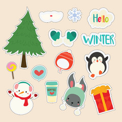 set of cute sticker in winter