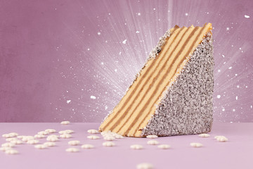 Sparkling tasteful home made cake with coloful background