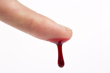 Blood dripping from man's finger, close-up