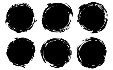 Grunge stamps Collection, circles. Black round abstract backgrounds smears. Banners, icons , logos, icons, labels and badges set . Vector texture of a disaster form. Vector eps 10.