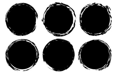 Grunge stamps Collection, circles. Black round abstract backgrounds smears. Banners, icons , logos, icons, labels and badges set . Vector texture of a disaster form. Vector eps 10.