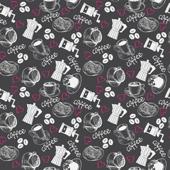 pattern with sketch illustration of coffee theme