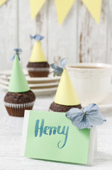Place card with handwritten name.