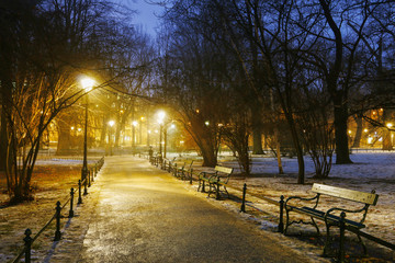 Obraz premium KRAKOW, POLAND - JANUARY 31, 2017: Planty city park