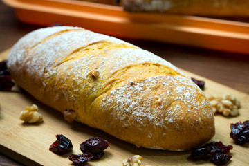Homemade walnut and cranberry bread