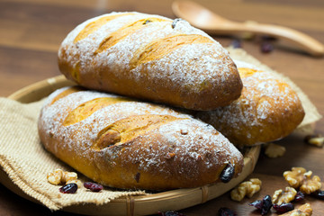 Homemade walnut and cranberry bread