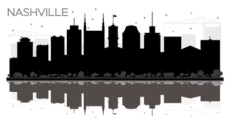 Nashville Tennessee USA City skyline black and white silhouette.