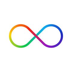 Thin line infinity sign color spectrum. Rainbow gradient in the shape of the infinity sign. Eight sign colorful gradient.