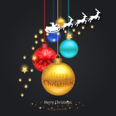 Vector modern Christmas or 2018 Happy New Year winter holiday invitation card. Festive Christmas Background. Golden christmas greeting card.