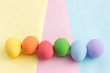 pastel easter eggs in top view